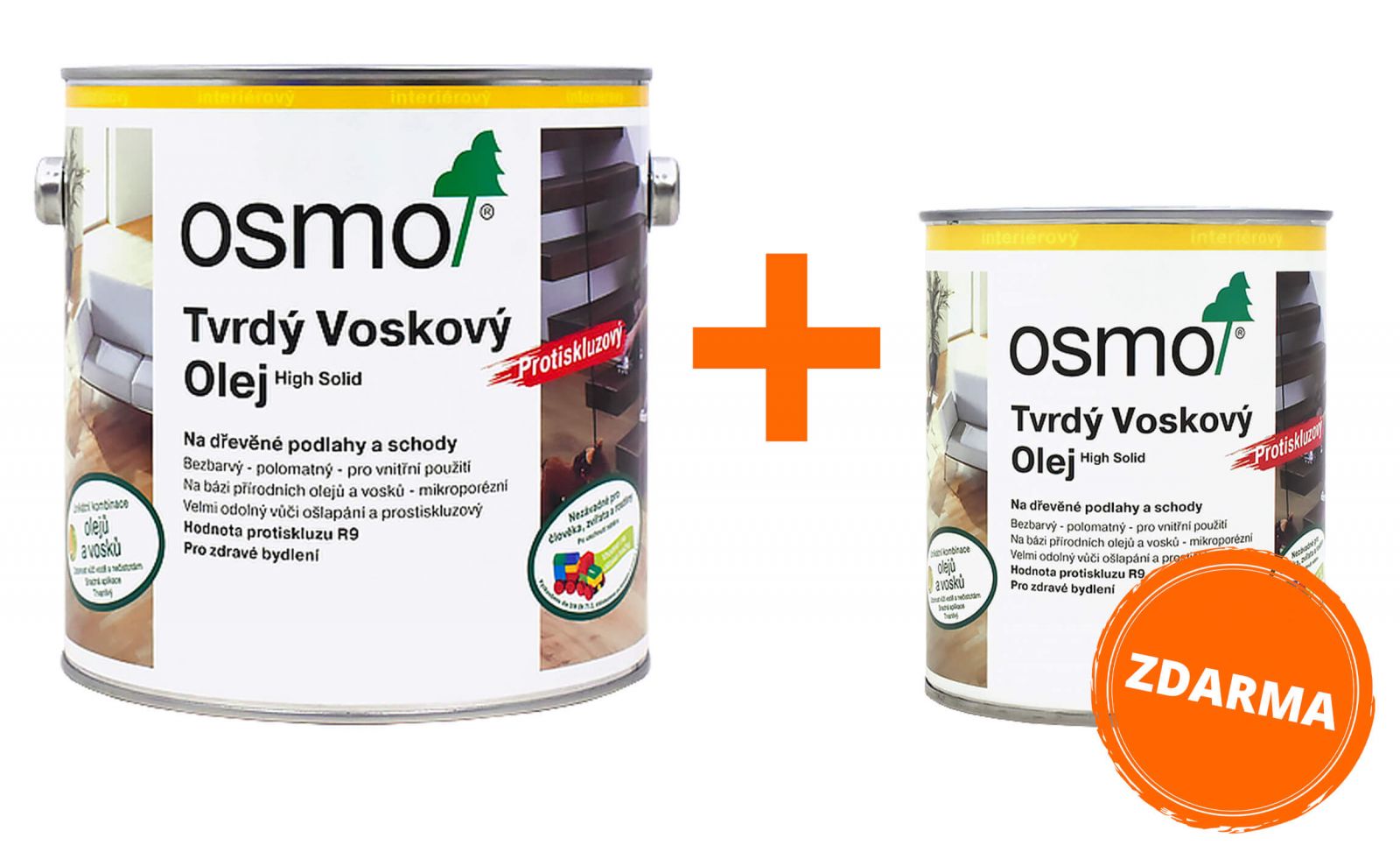 OSMO sada - tvrdý voskový olej pro interiéry protiskluzový R9 2.5 l Bezbarvý 3088 + 0.75 l ZDARMA